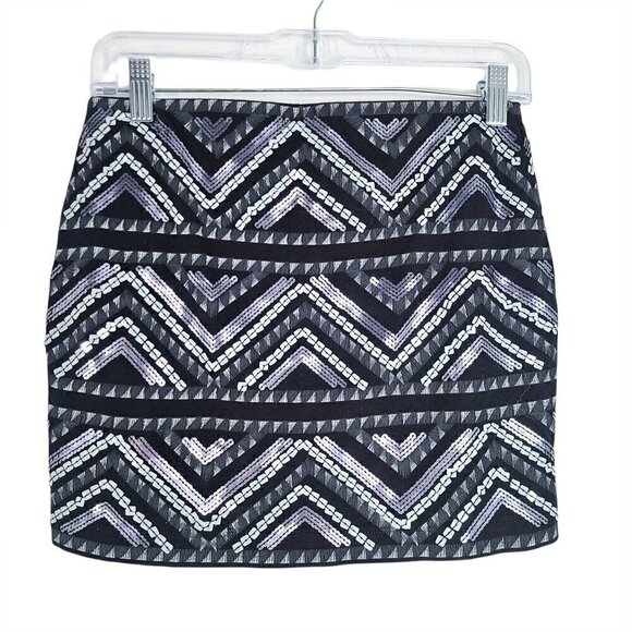 Express Black Sequin Embellished Mini Bodycon Skirt - Picture 2 of 6